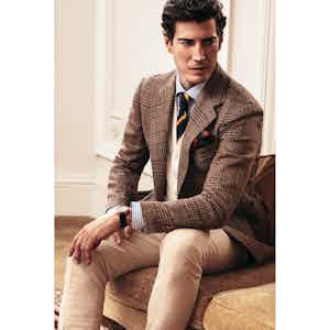 Brown Wool and Silk Prince of Wales Check Jacket 