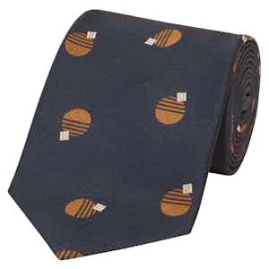 Navy and Orange Silk Circle Print Tie