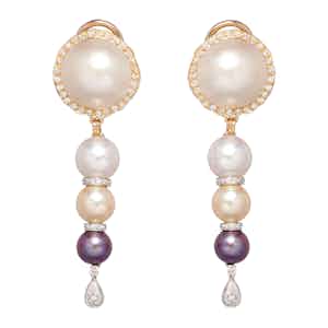 White Yellow Gold Pearls Night and Day Earring