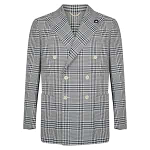 Blue and White Cotton Check Double-Breasted Jacket