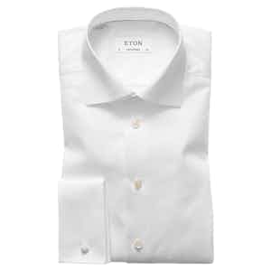 White Cotton-Twill Contemporary Signature Cut Away Double-Cuff Shirt
