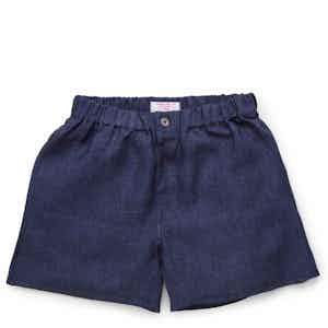 Navy Patchwork Linen Boxer Shorts
