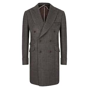 Grey and Black Check Double-Breasted Overcoat