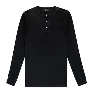 Black Cotton Waffle Knit Tuco Henley Shirt