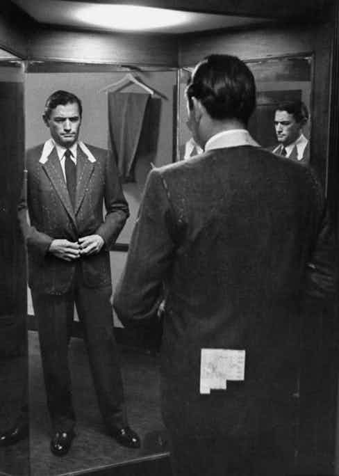 Gregory Peck wearing Huntsman for The Man in the Gray Flannel Suit, 1956.