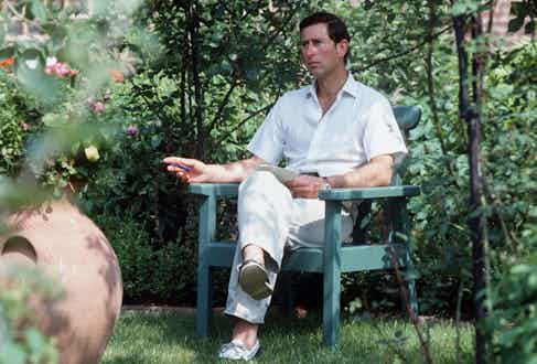 Prince Charles sitting In his garden at Highgrove, Gloucestershire. (Photo by Tim Graham Photo Library via Getty Images)