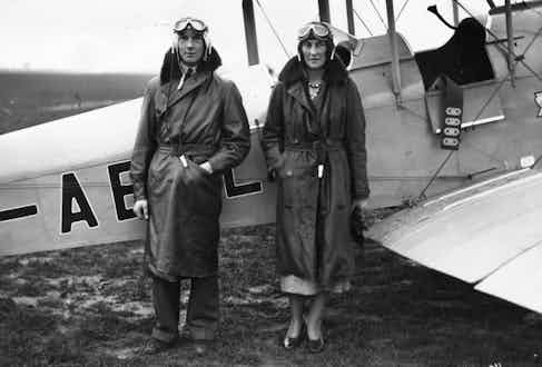 William Henry Rhodes-Moorhouse and his mother at Hanworth aerodrome (Photo via Getty)