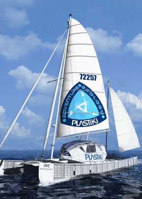 Rothschild’s 60 foot catamaran made entirely of plastic bottles and recycled waste products