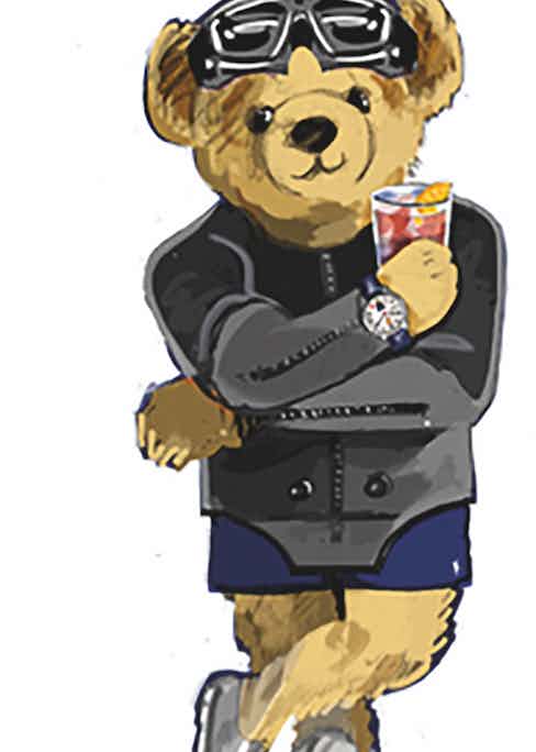 A sketch of the Bearfoot Negroni Bear ‘day’ that will be available on a limited edition set of swimwear and polos.